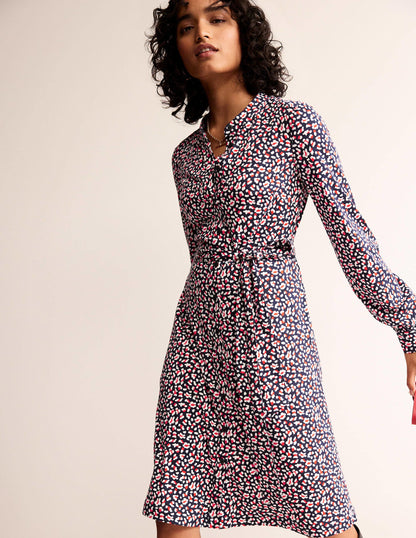 Julia Jersey Shirt Dress-French Navy, Animal Print