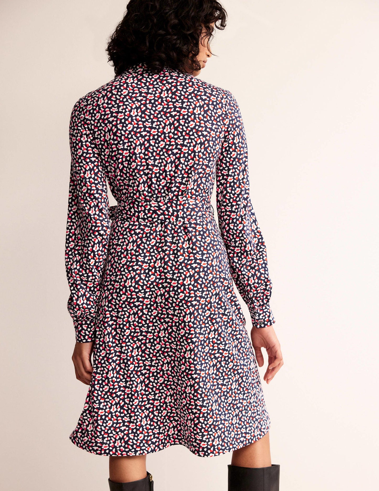 Julia Jersey Shirt Dress-French Navy, Animal Print