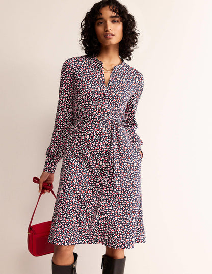 Julia Jersey Shirt Dress-French Navy, Animal Print