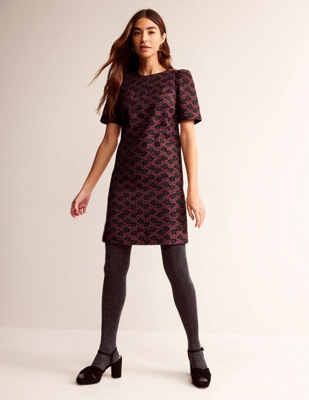 Structured Jacquard Dress-Jacquard Floral