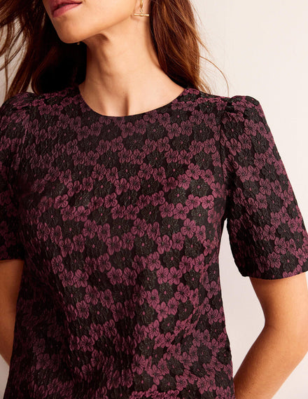 Structured Jacquard Dress-Jacquard Floral