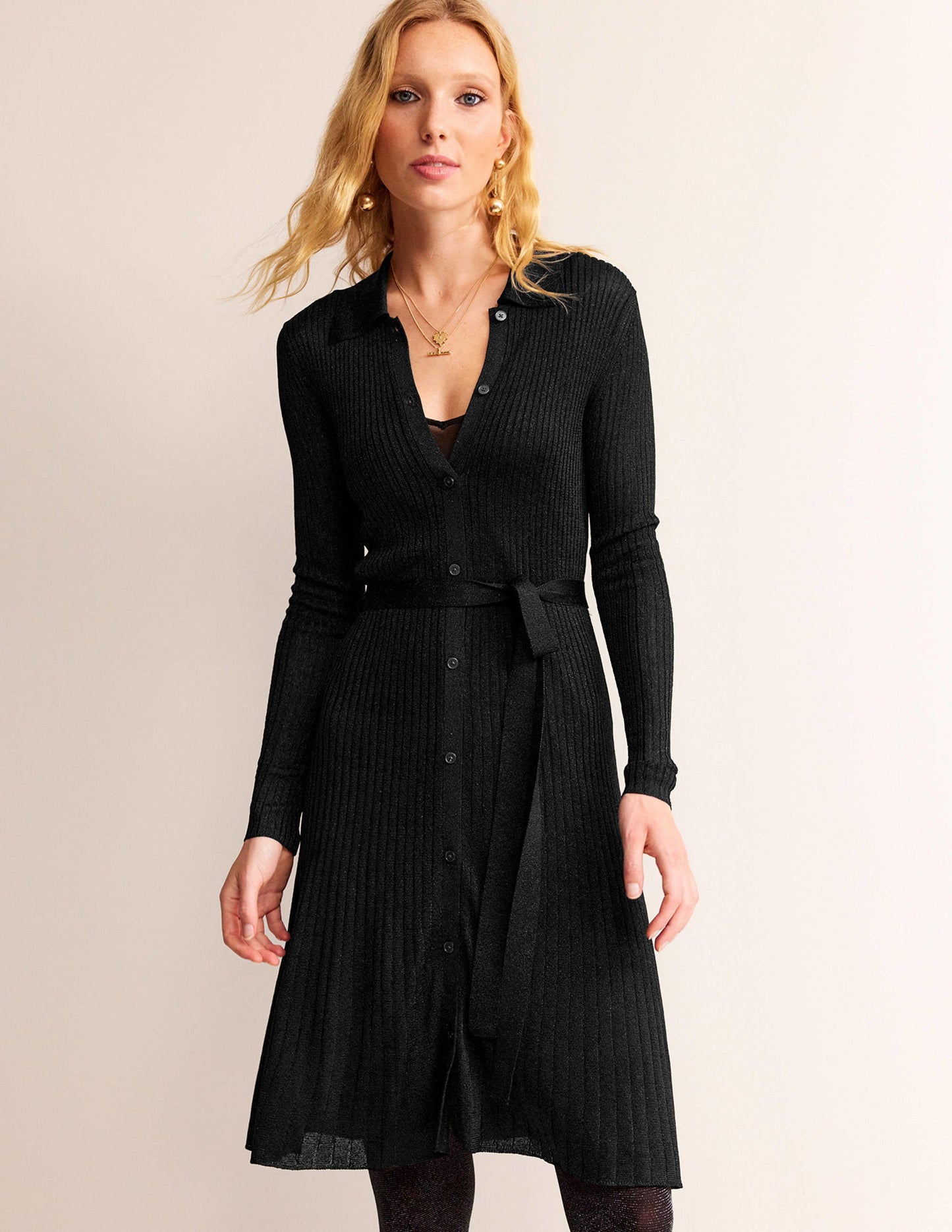 Faye Sparkle Knitted Dress-Black