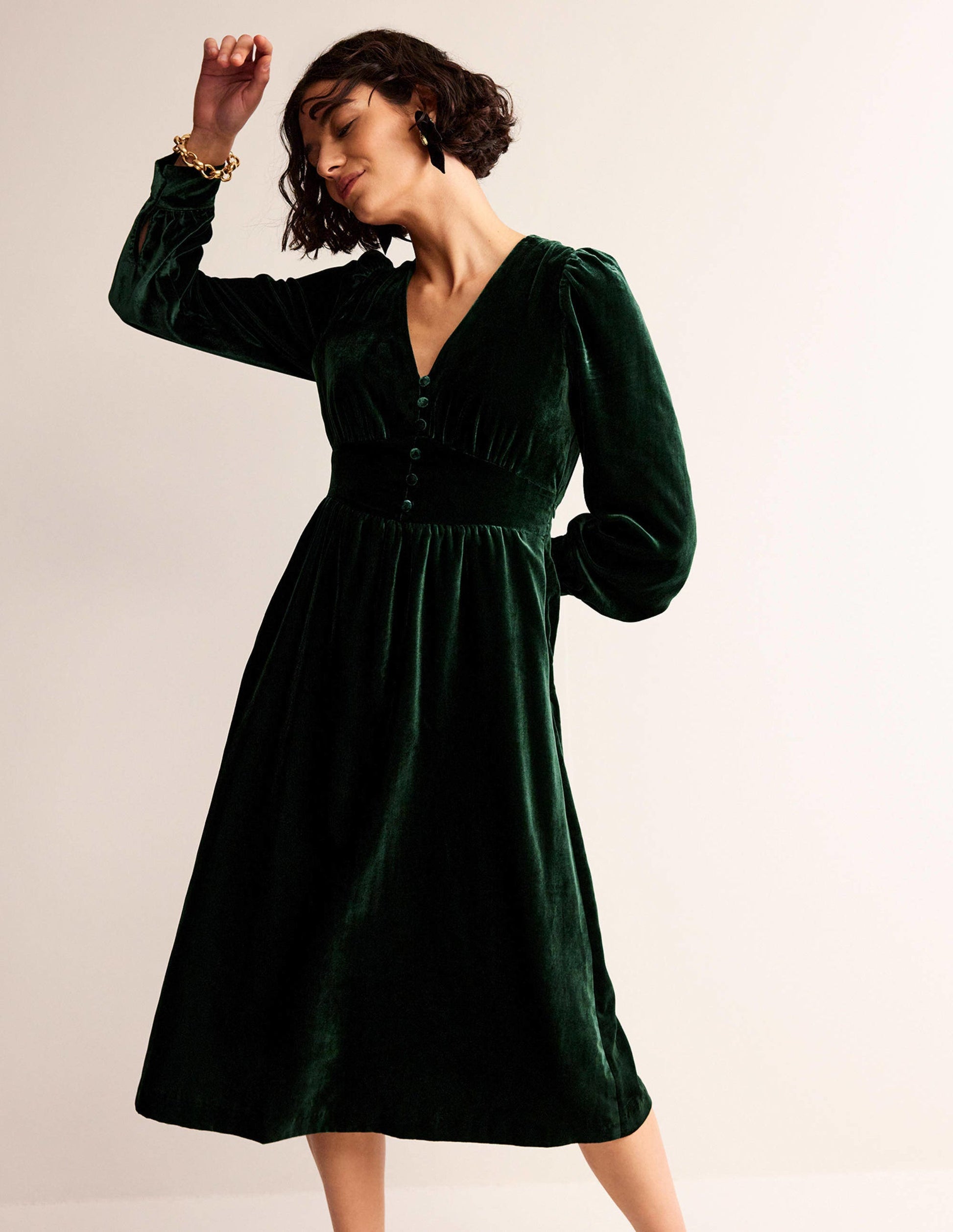 Elise Velvet Midi Dress-Chatsworth Green-1