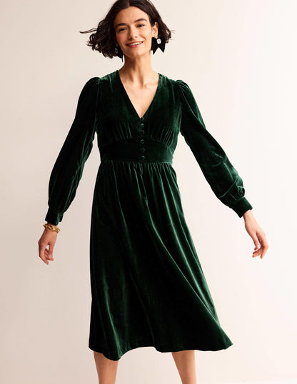 Elise Velvet Midi Dress-Chatsworth Green-4