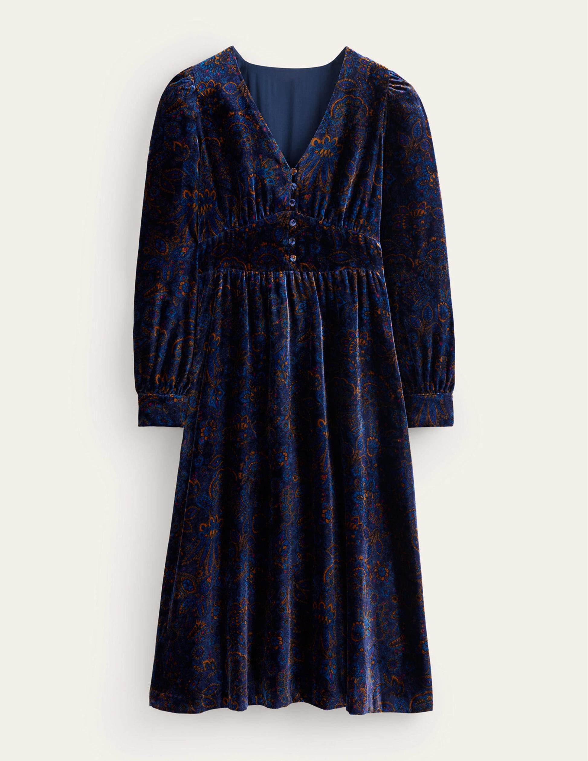 Elise Velvet Midi Dress-French Navy, Azalea Bloom-5