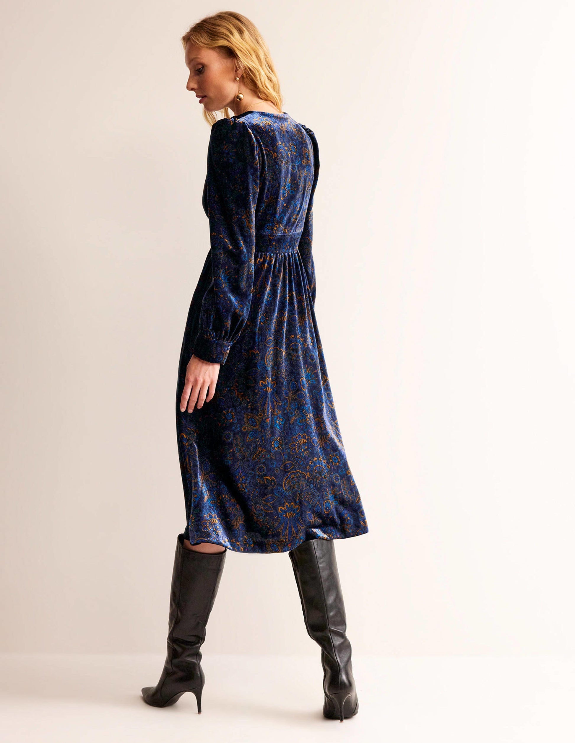 Elise Velvet Midi Dress-French Navy, Azalea Bloom-3