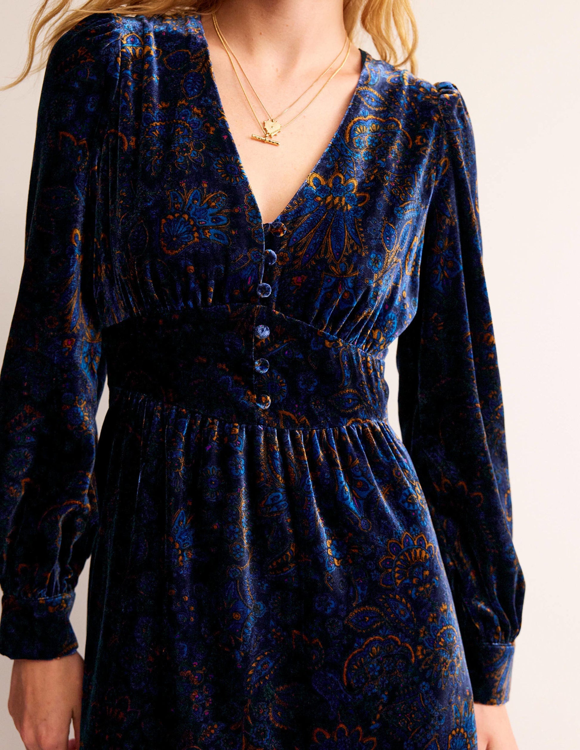 Elise Velvet Midi Dress-French Navy, Azalea Bloom-4