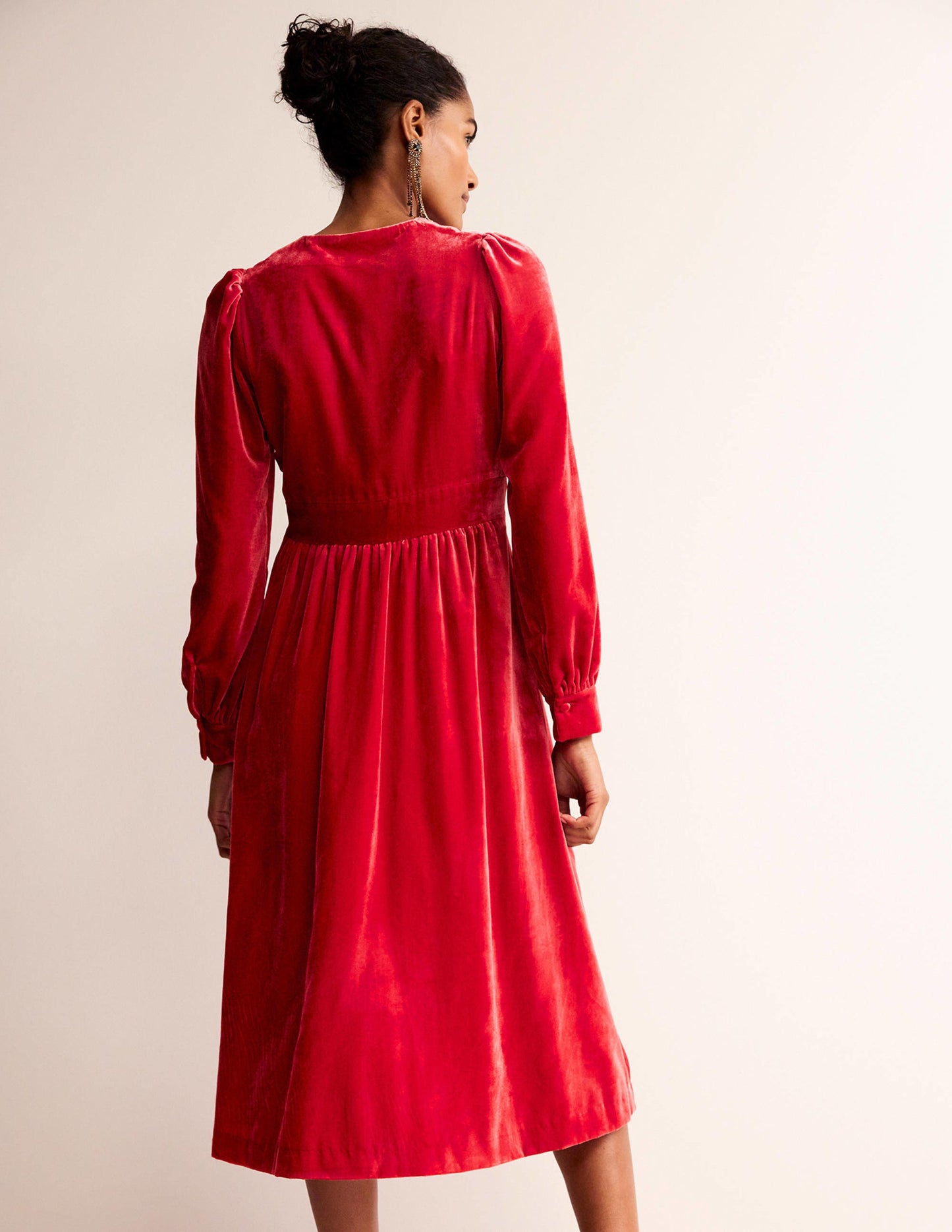 Elise Velvet Midi Dress-Red
