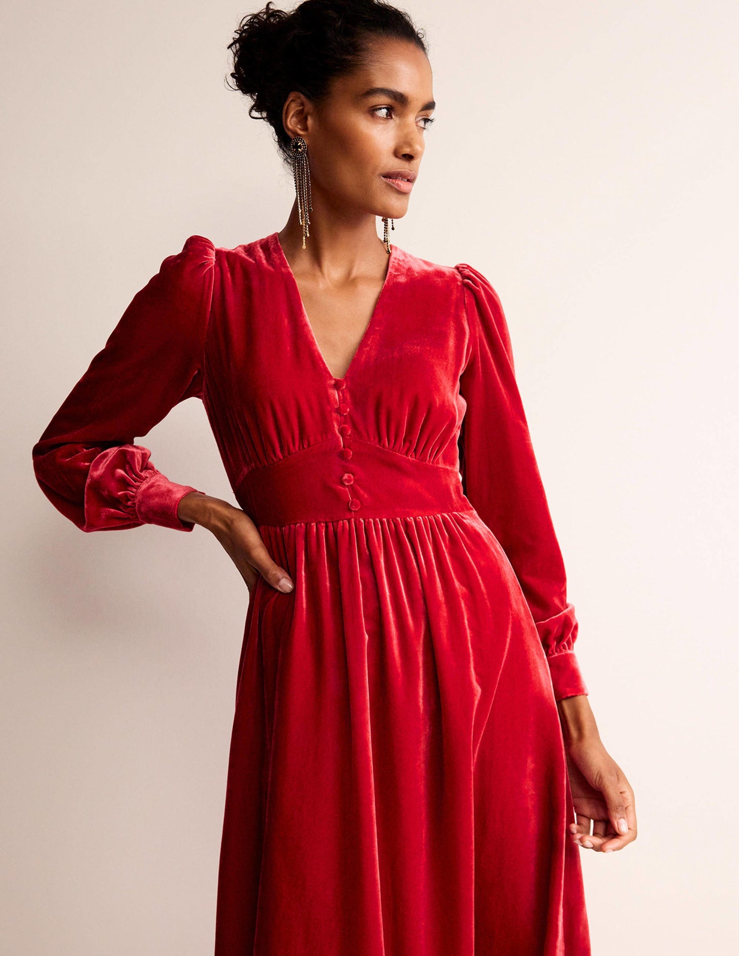 Elise Velvet Midi Dress-Red