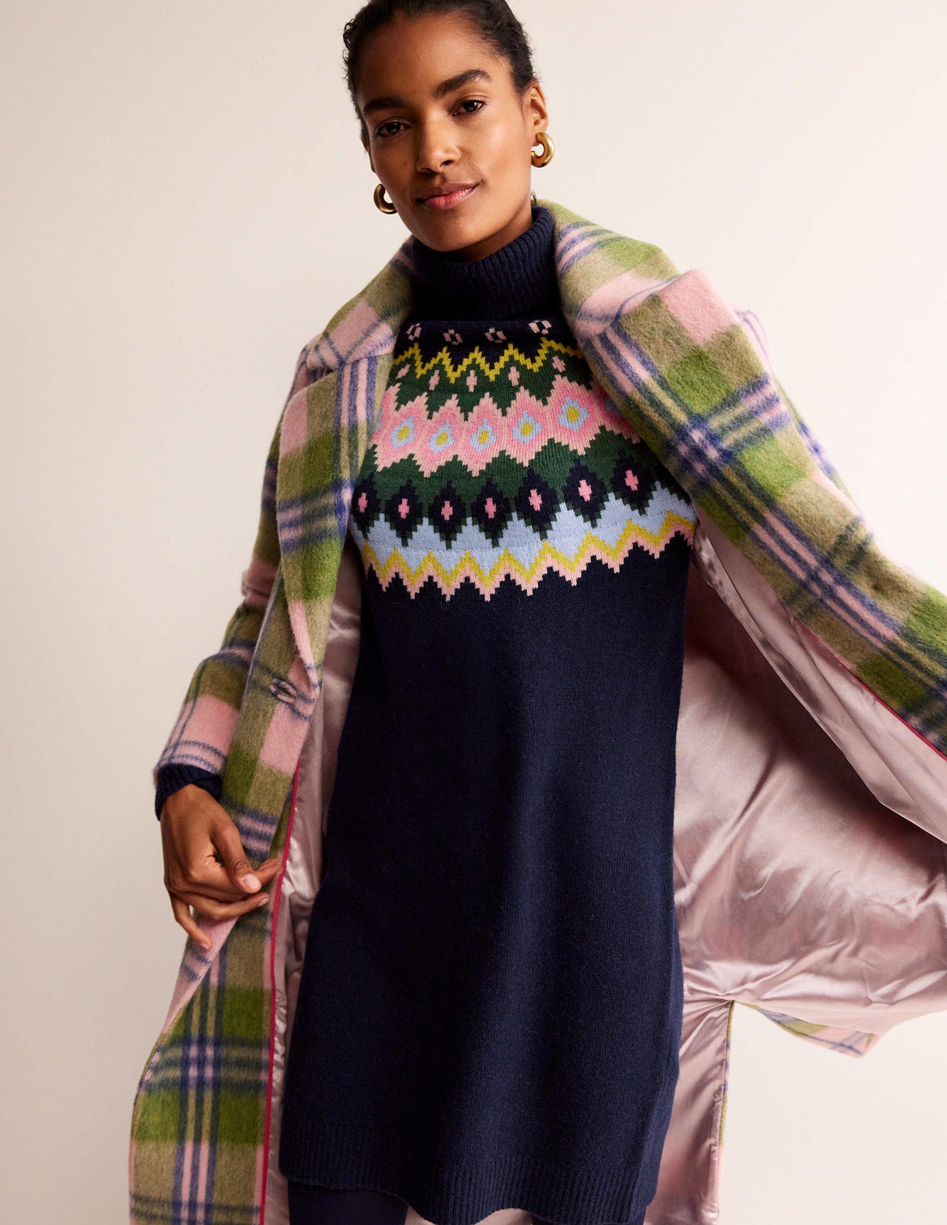 Edith Fair Isle Knitted Dress-Navy-1