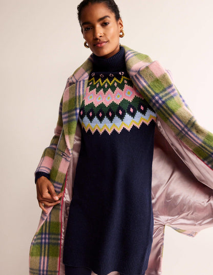 Edith Fair Isle Knitted Dress-Navy-1