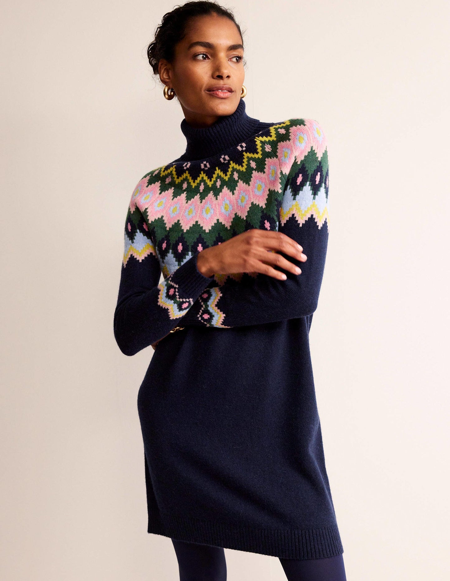 Edith Fair Isle Knitted Dress-Navy