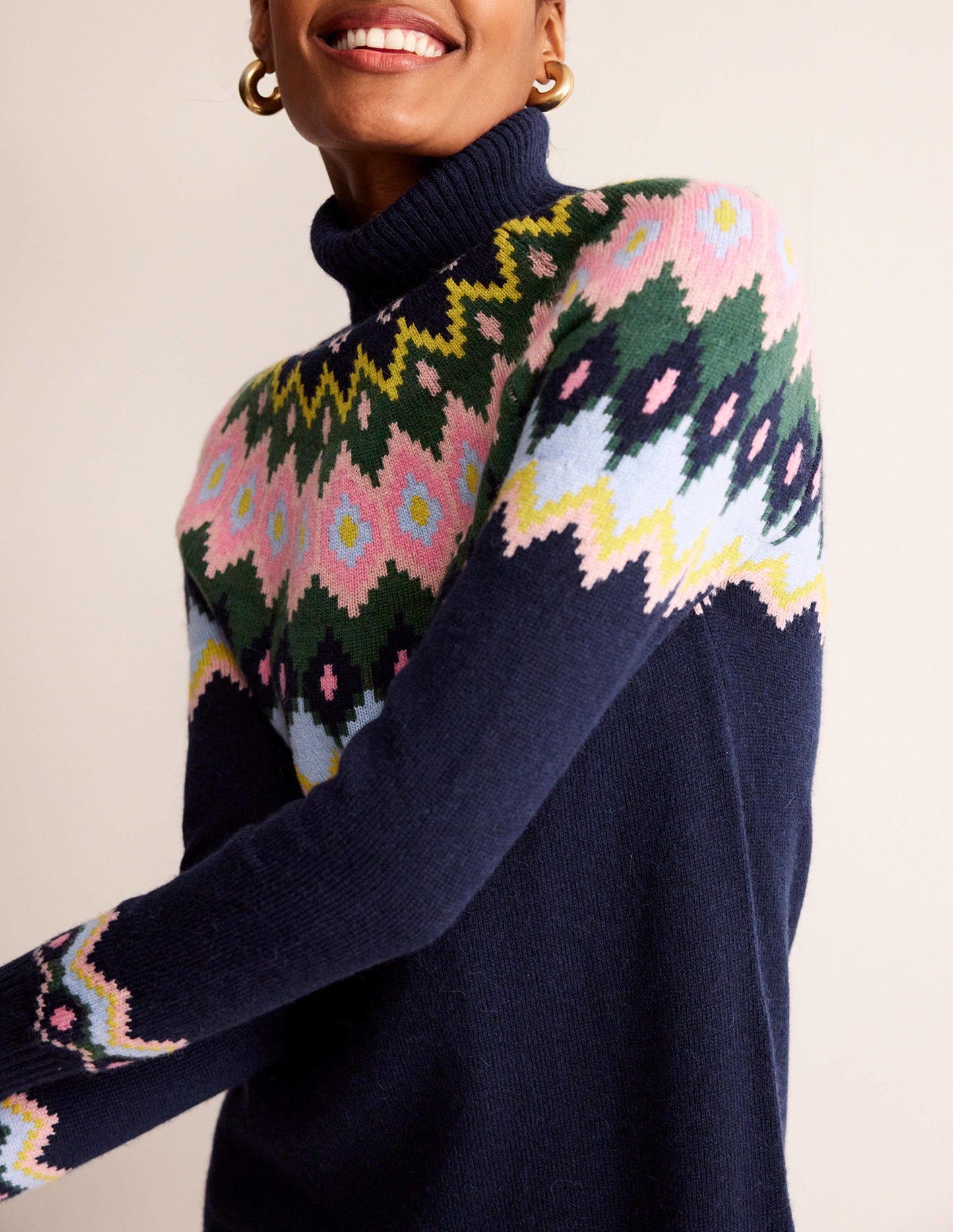 Edith Fair Isle Knitted Dress-Navy