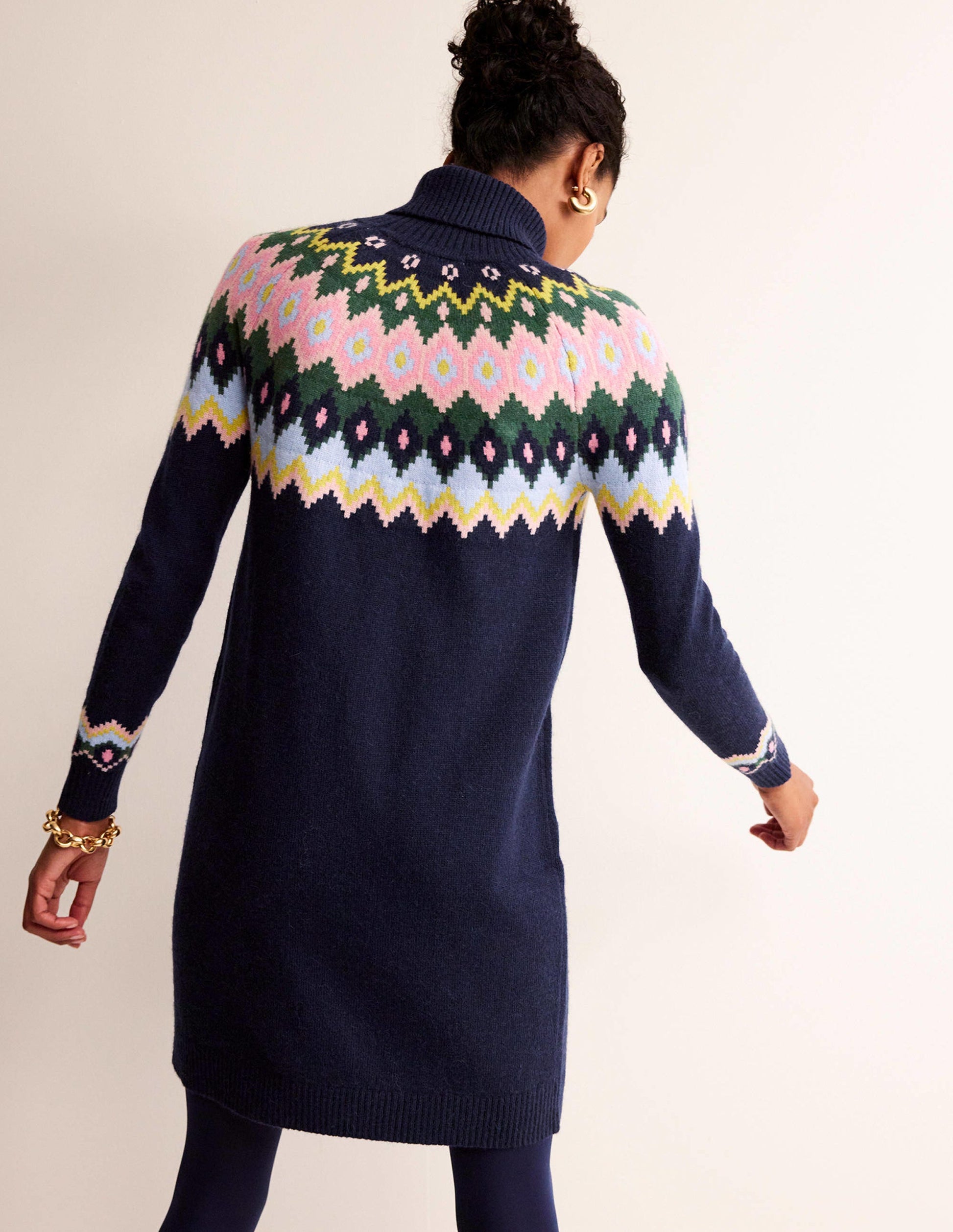 Edith Fair Isle Knitted Dress-Navy-4