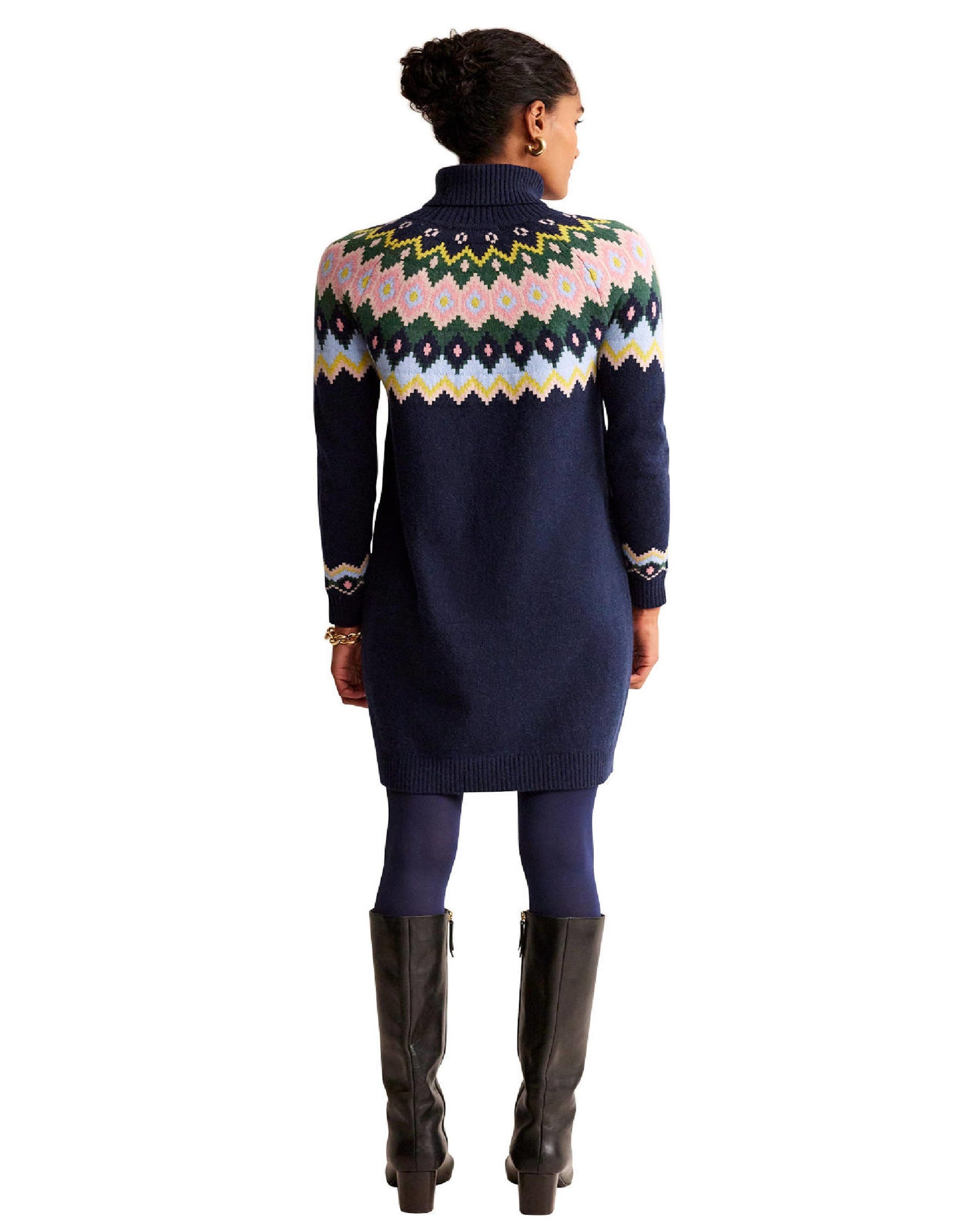 Edith Fair Isle Knitted Dress-Navy-6