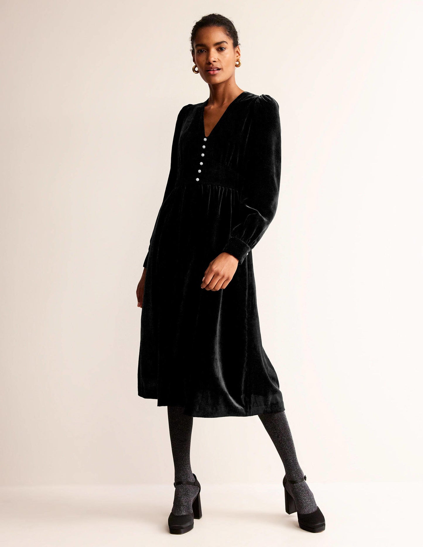 Elise Velvet Jewel Midi Dress-Black