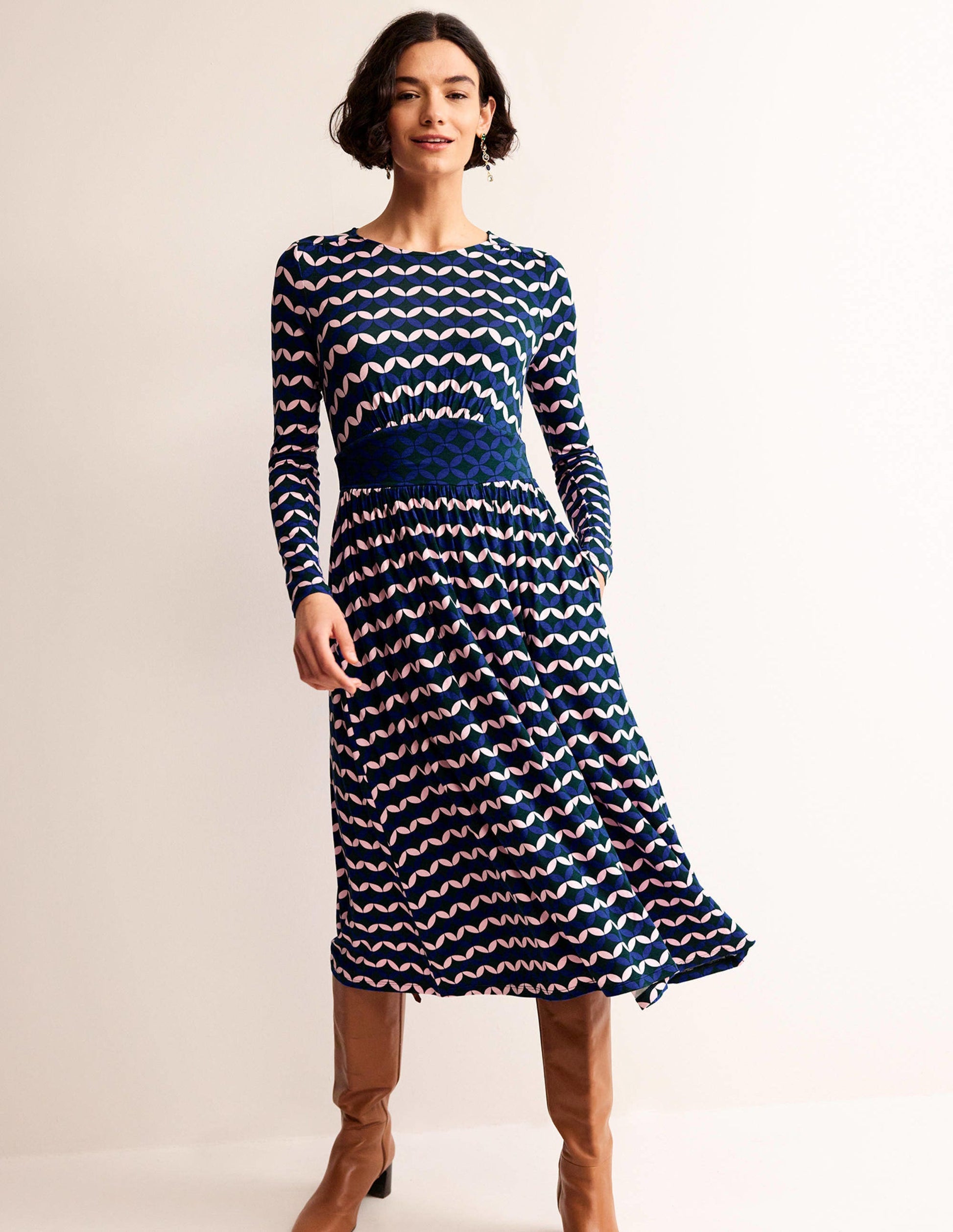 Thea Long Sleeve Midi Dress-Surf The Web, Diamond Terrace-1