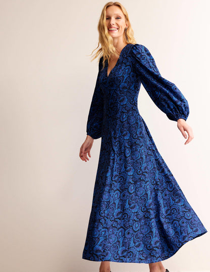 Blouson Sleeve Maxi Tea Dress-Bright Cobalt, Florist-1