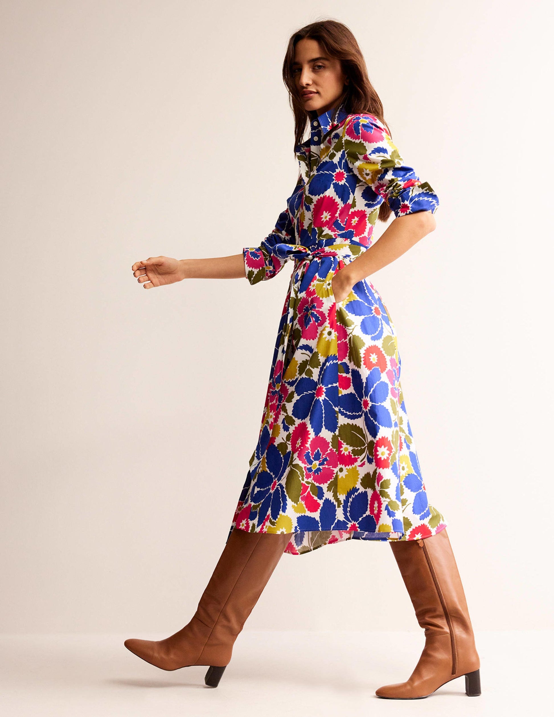 Amy Cotton Midi Shirt Dress-Multi, Bloomsbury Pop-1