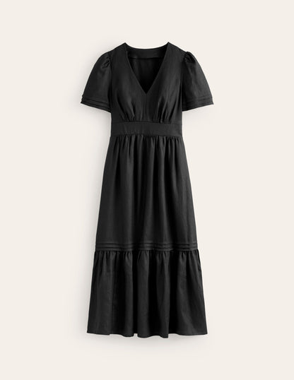 Eve Linen Midi Dress-Black