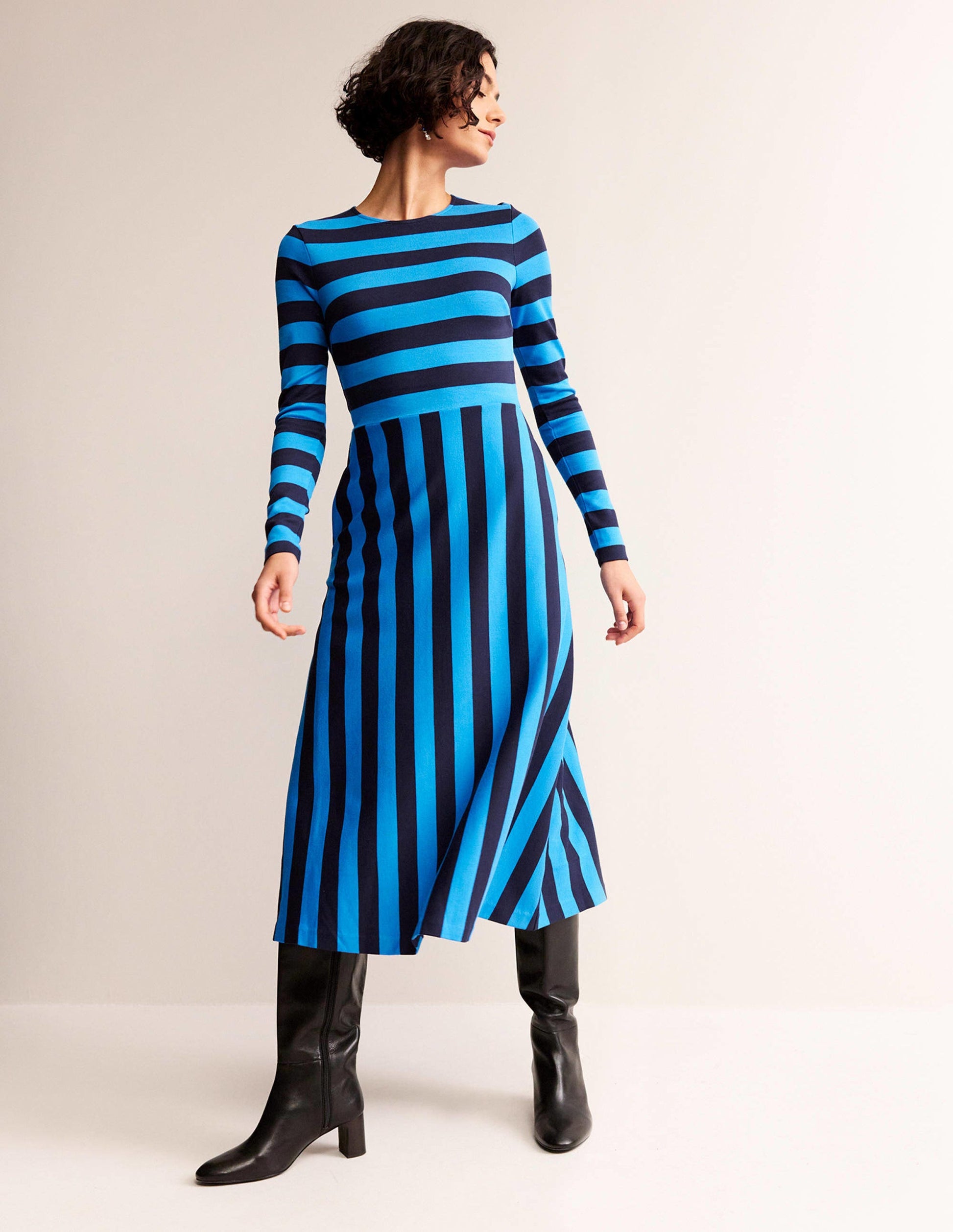 Stripe Jersey Midi Dress-Navy, Brilliant Blue Stripe-1