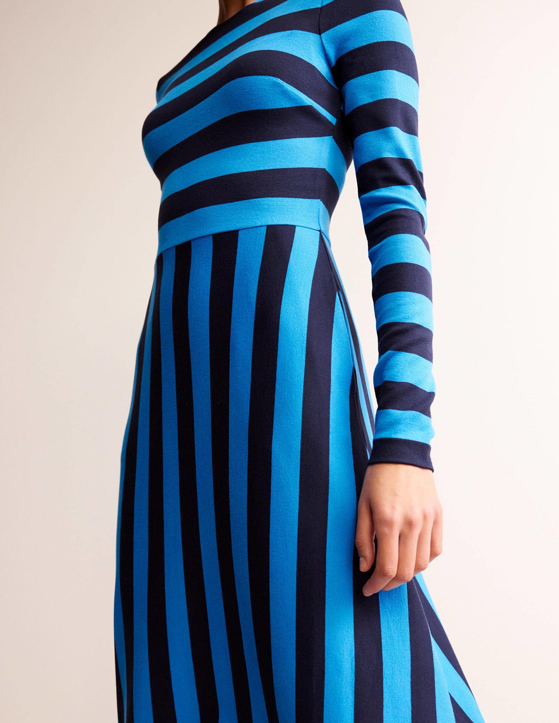 Stripe Jersey Midi Dress-Navy, Brilliant Blue Stripe-2