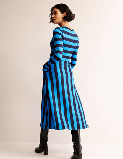 Stripe Jersey Midi Dress-Navy, Brilliant Blue Stripe-3