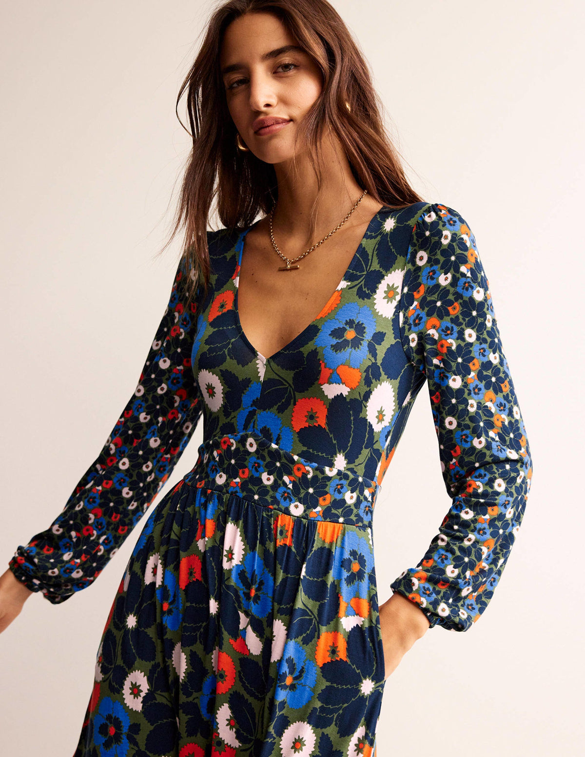 Hotch Potch V-Neck Midi Dress-Moss,  Bloomsbury Pop-2