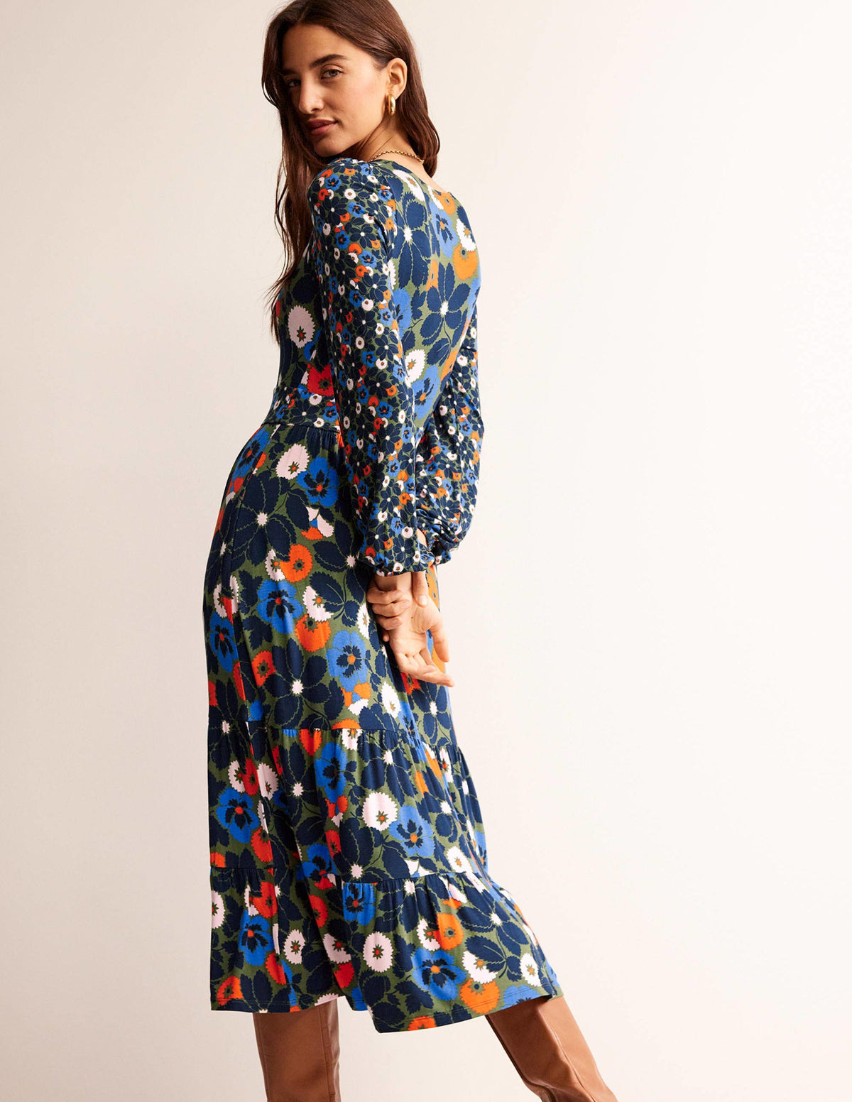 Hotch Potch V-Neck Midi Dress-Moss,  Bloomsbury Pop - Image 3