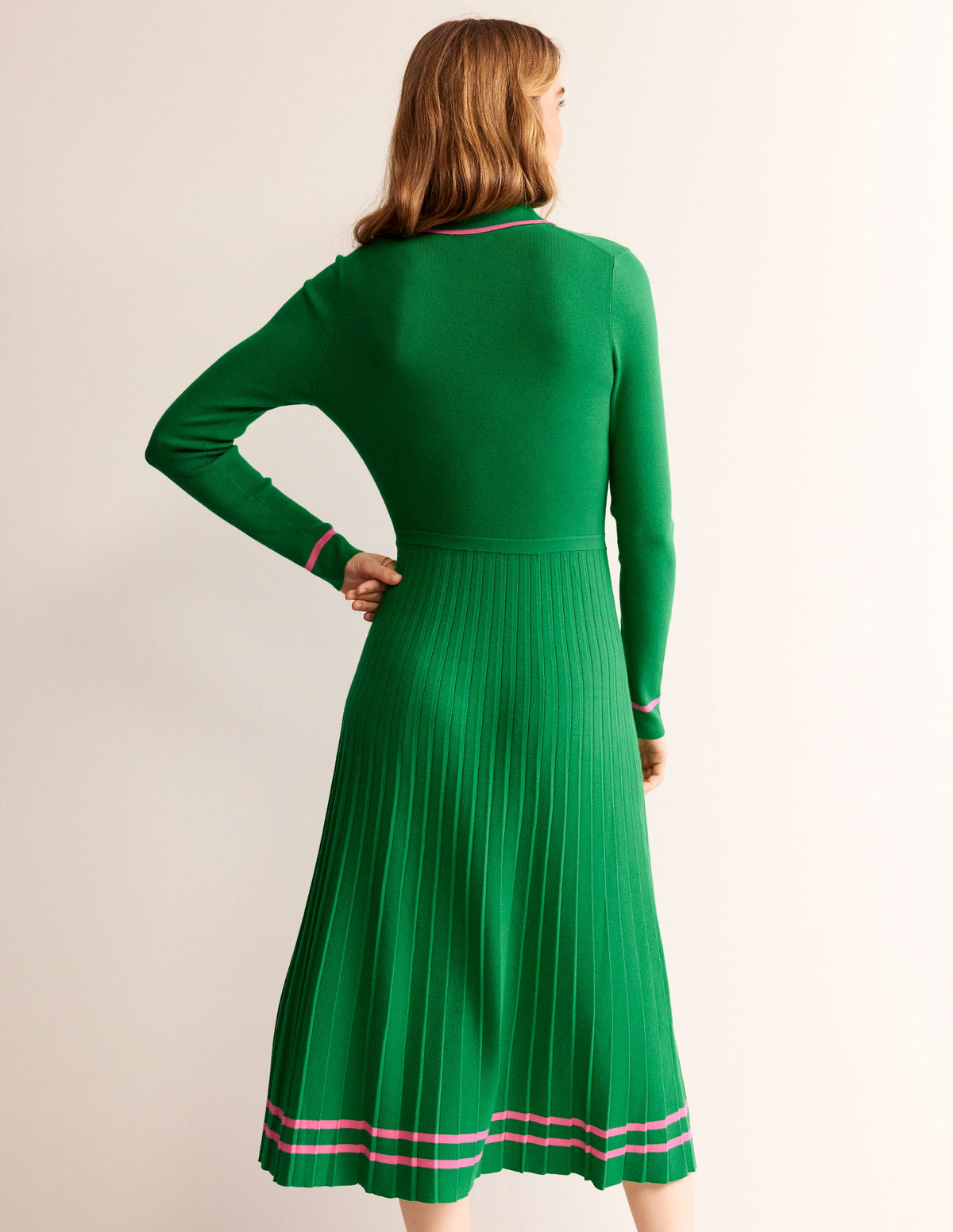 Mollie Pleated Knitted Dress-Green Sangria Sunset - Image 3