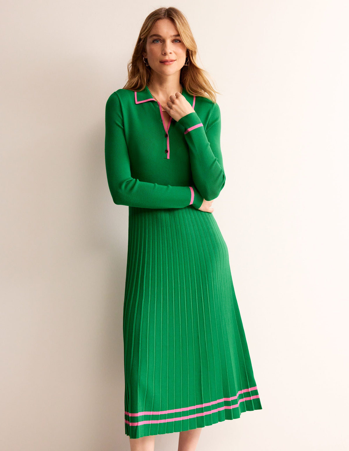 Mollie Pleated Knitted Dress-Green Sangria Sunset-4