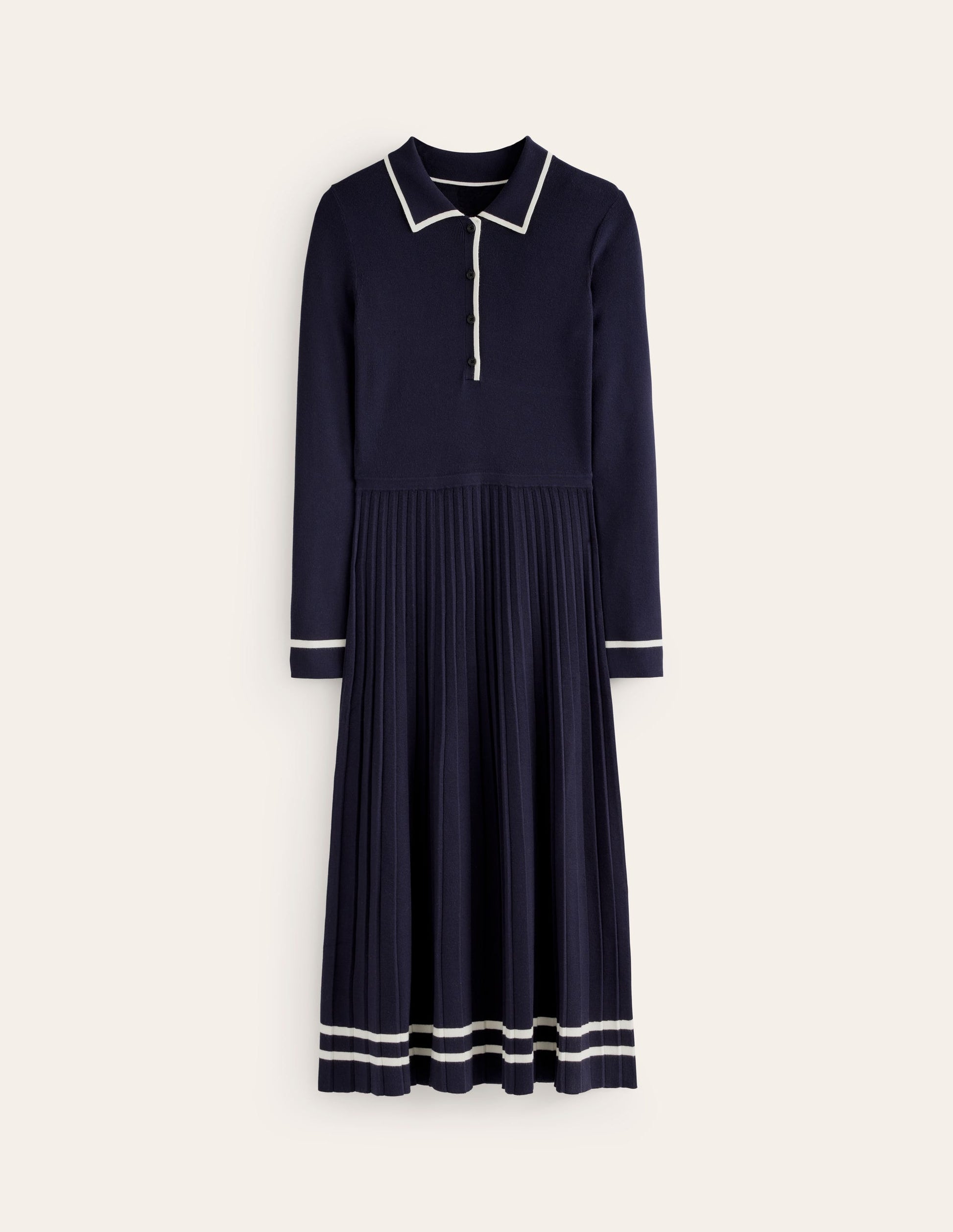 Mollie Pleated Knitted Dress-Navy Warm Ivory-5