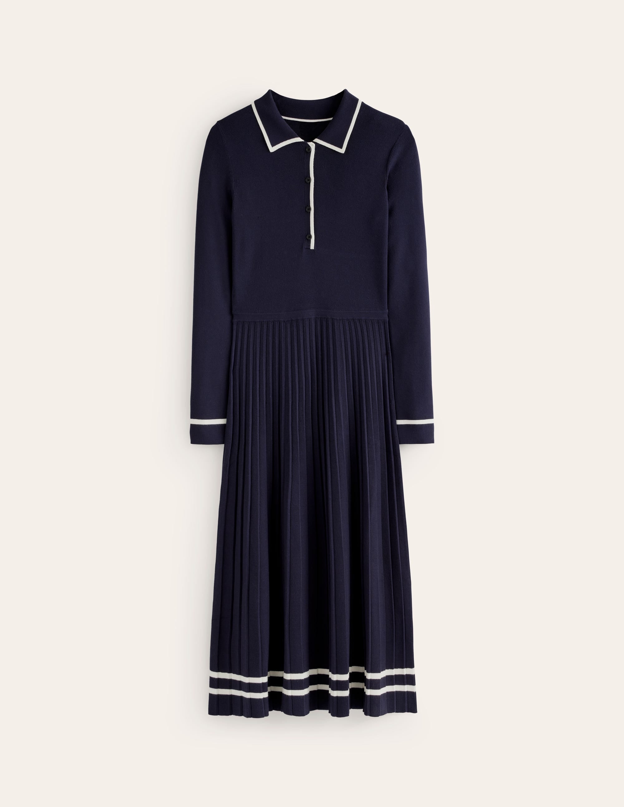 Mollie Pleated Knitted Dress-Navy Warm Ivory - Image 5
