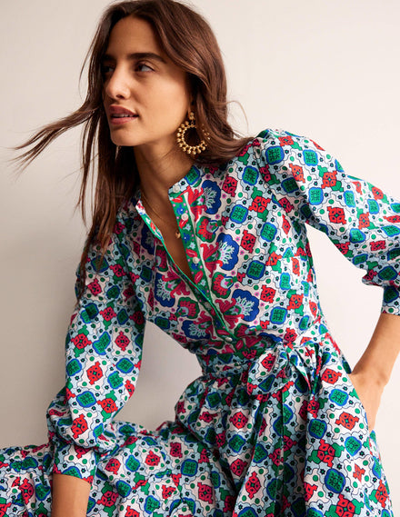 Alba Tiered Cotton Maxi Dress-Multi, Coastal Tile