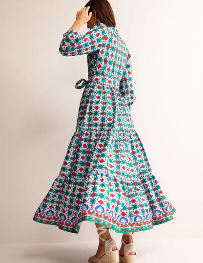 Alba Tiered Cotton Maxi Dress-Multi, Coastal Tile-3