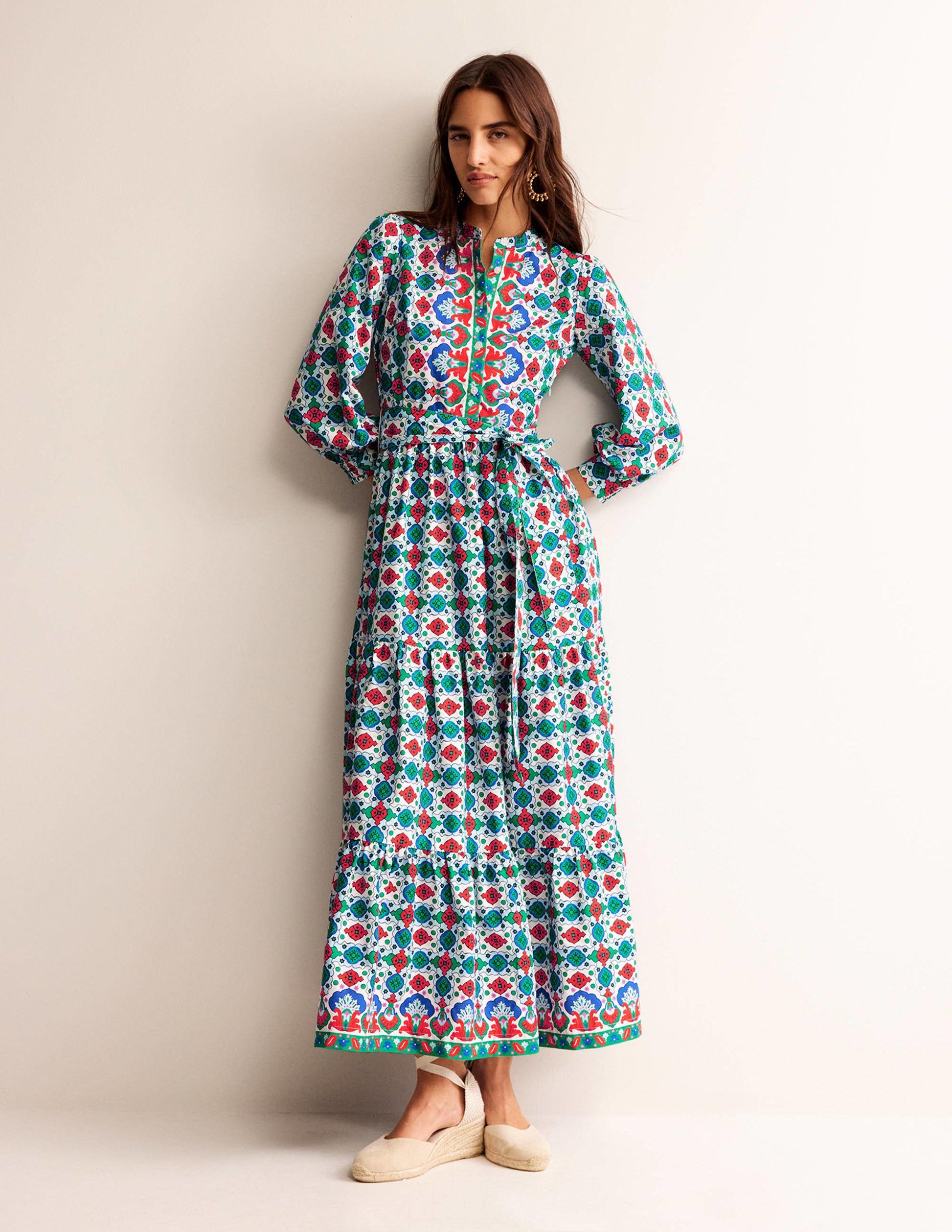 Alba Tiered Cotton Maxi Dress-Multi, Coastal Tile-4