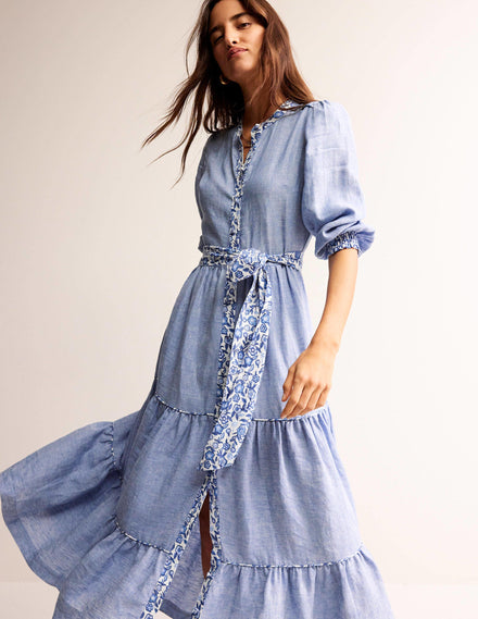 Alba Linen Maxi Dress-Chambray