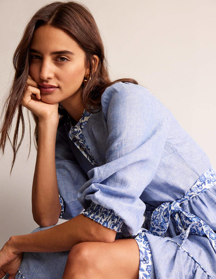 Alba Linen Maxi Dress-Chambray