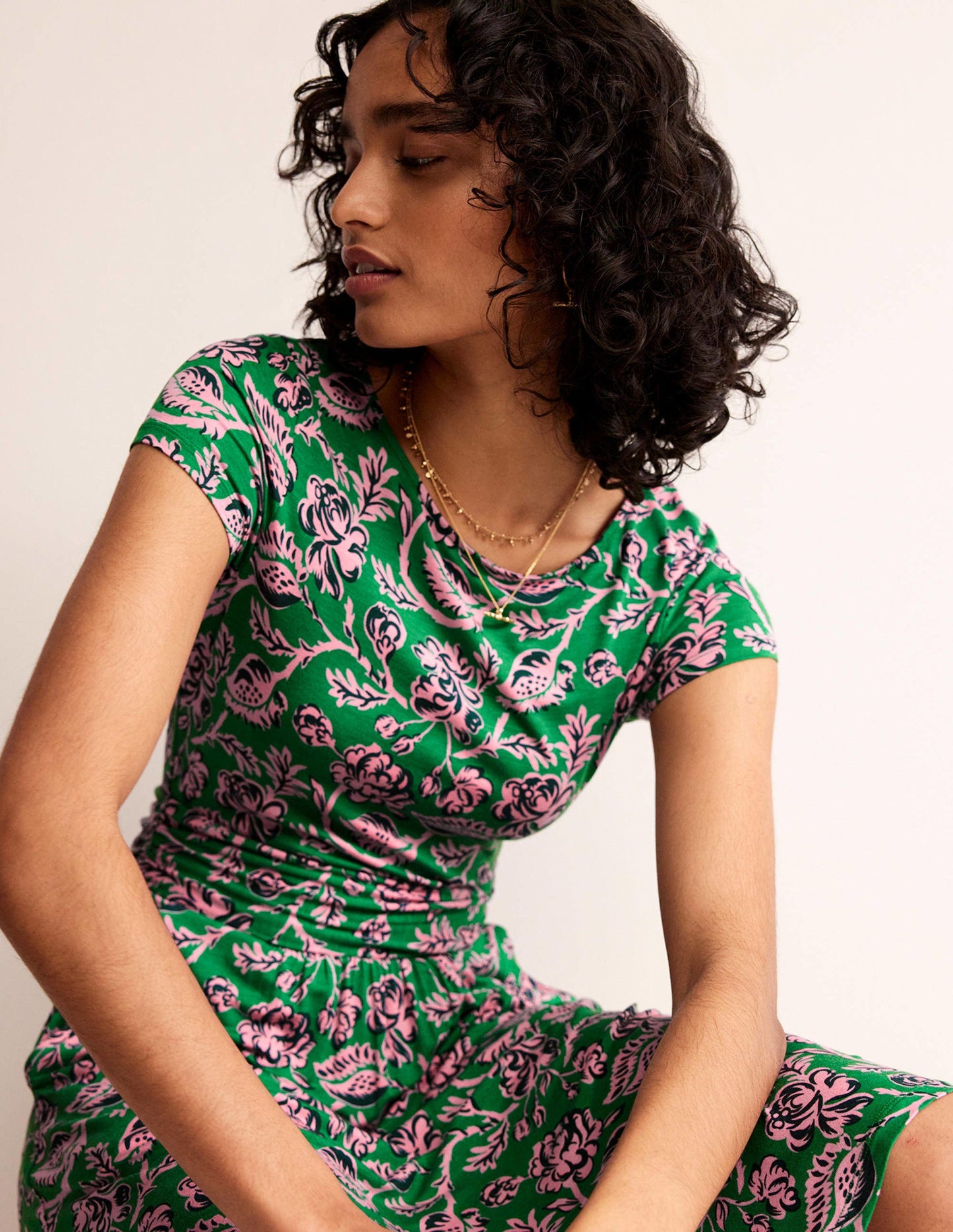 Amelie Jersey Dress-Green Tambourine, Rose Blush