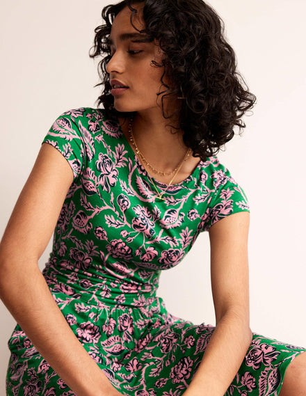 Amelie Jersey Dress-Green Tambourine, Rose Blush