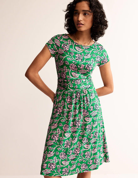 Amelie Jersey Dress-Green Tambourine, Rose Blush