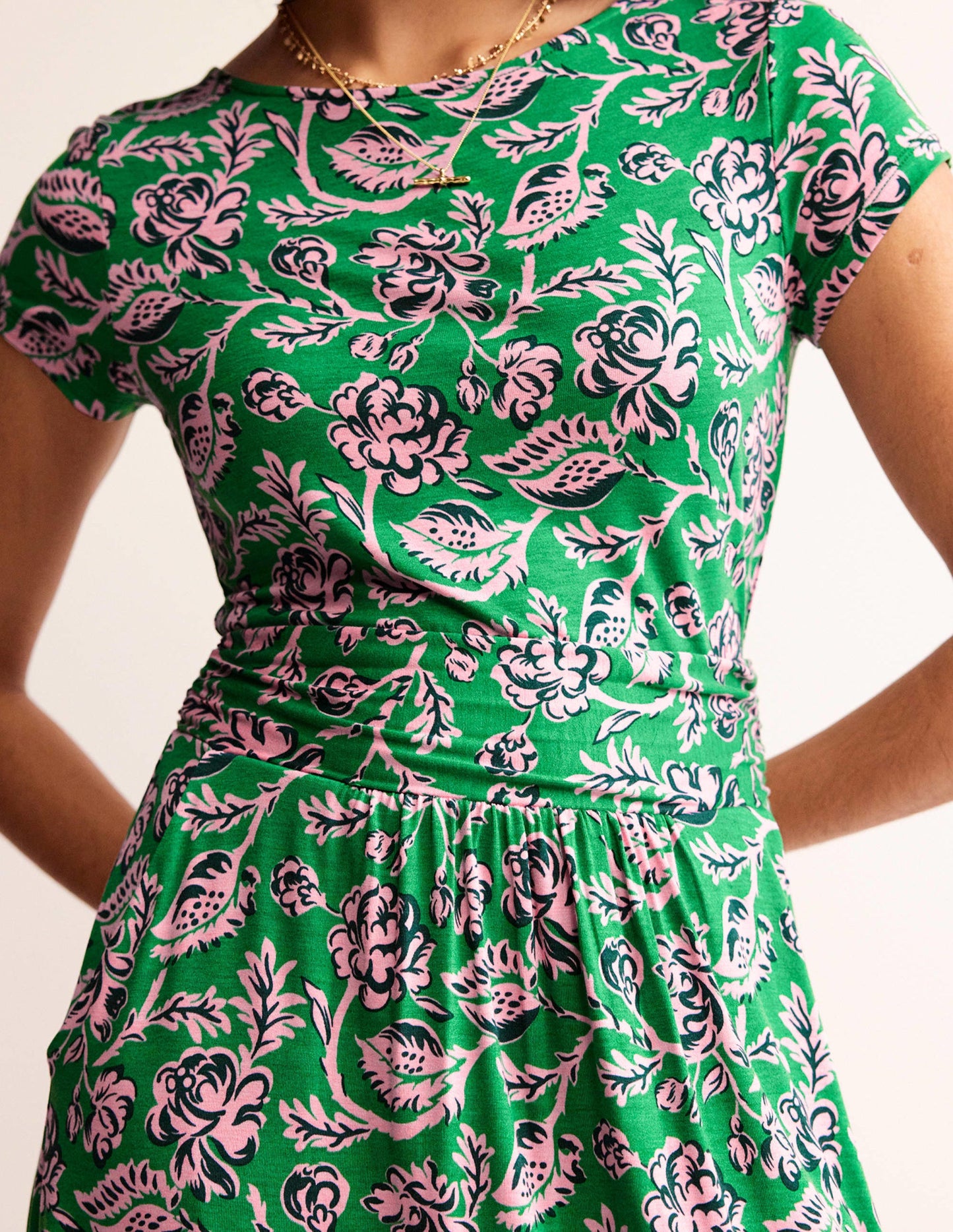 Amelie Jersey Dress-Green Tambourine, Rose Blush