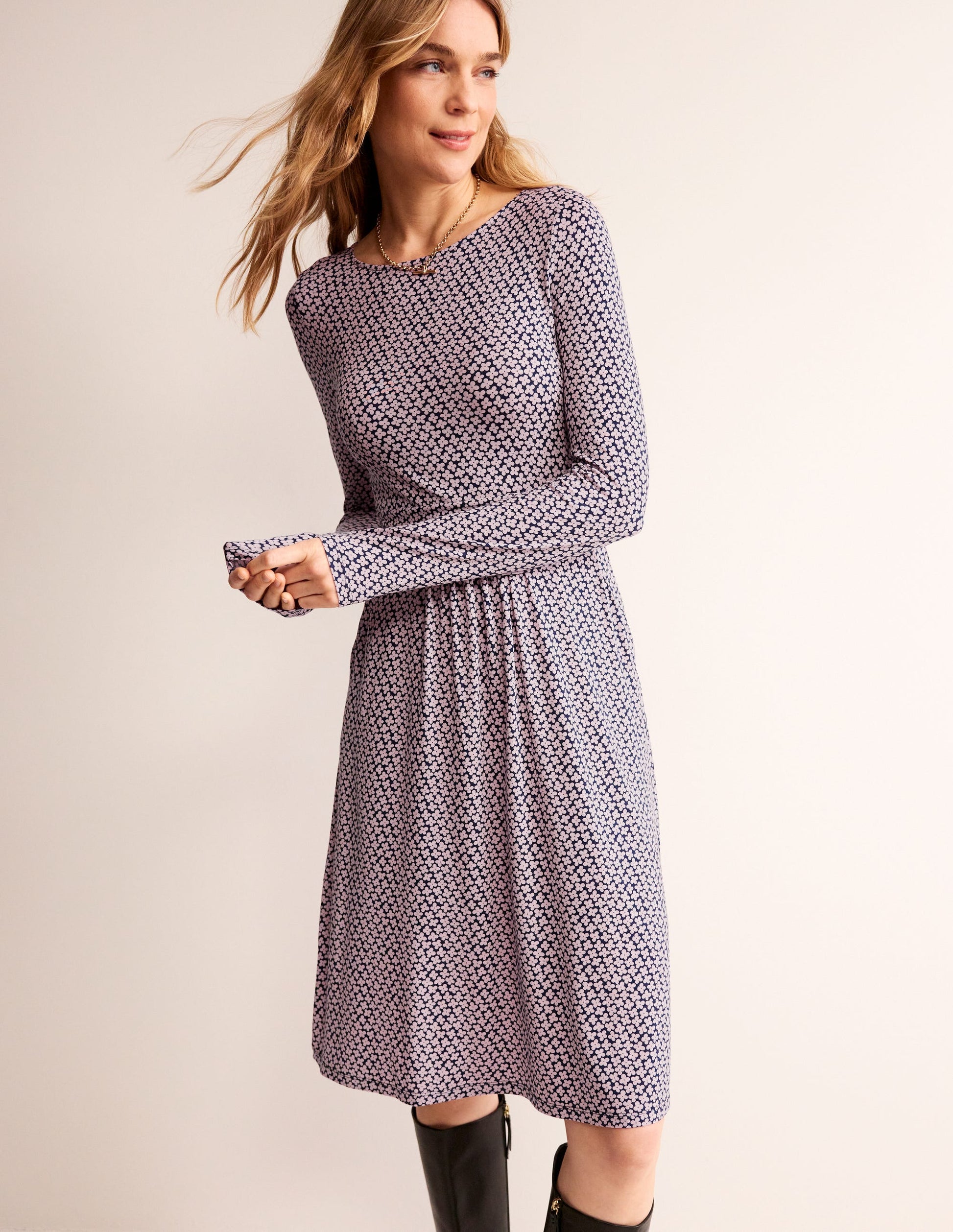 Abigail Jersey Dress-Milkshake, Daisy Bud-5