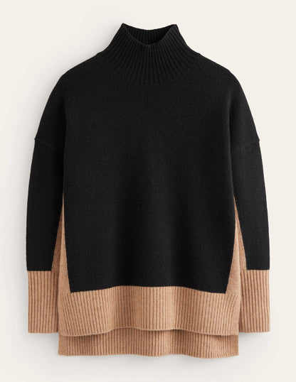 Jessica Oversized Jumper-Black, Camel Colour Block-5