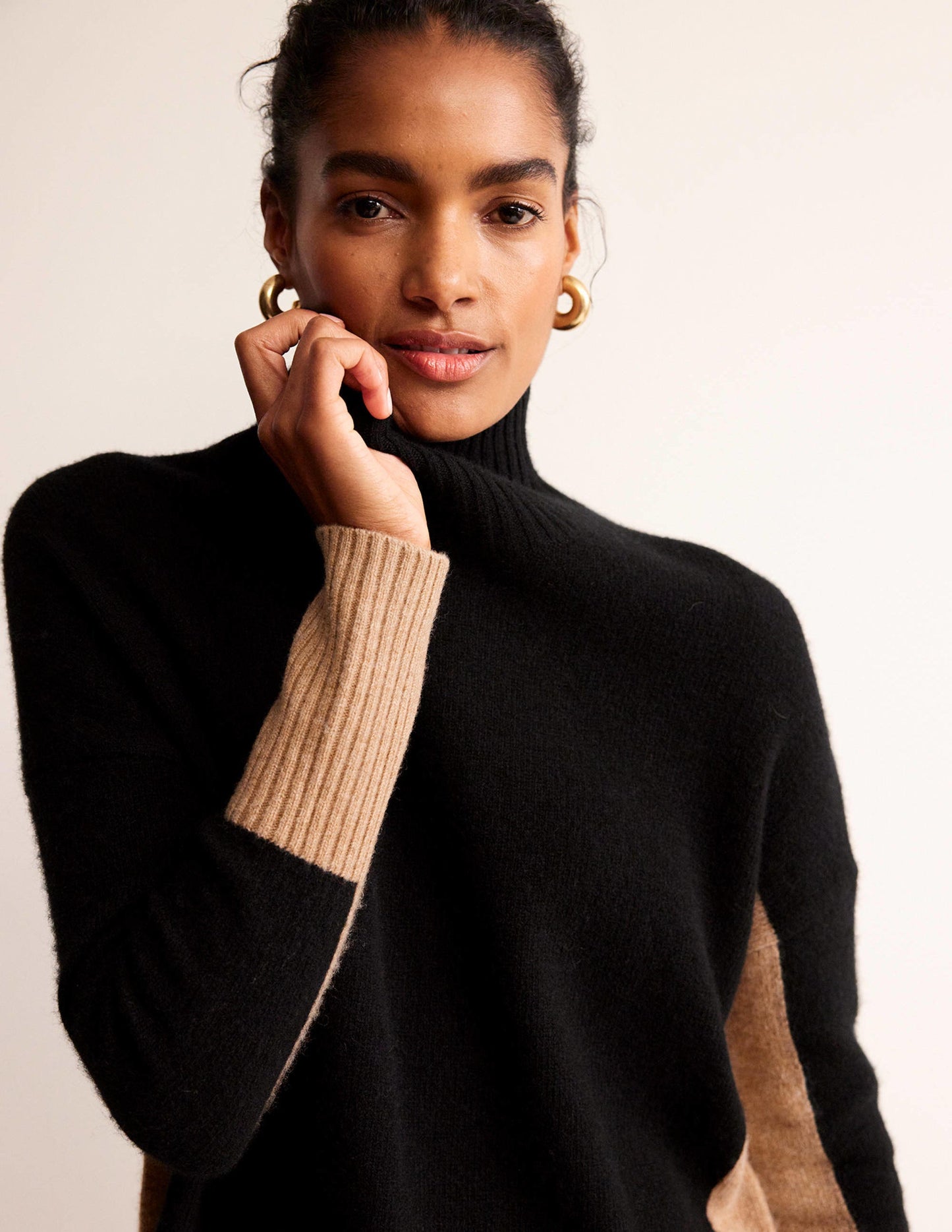 Jessica Oversized Jumper-Black, Camel Colour Block