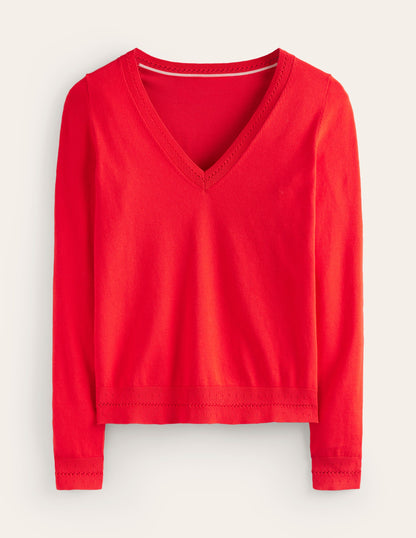 Catriona Cotton V-Neck Jumper-Poppy Red-5
