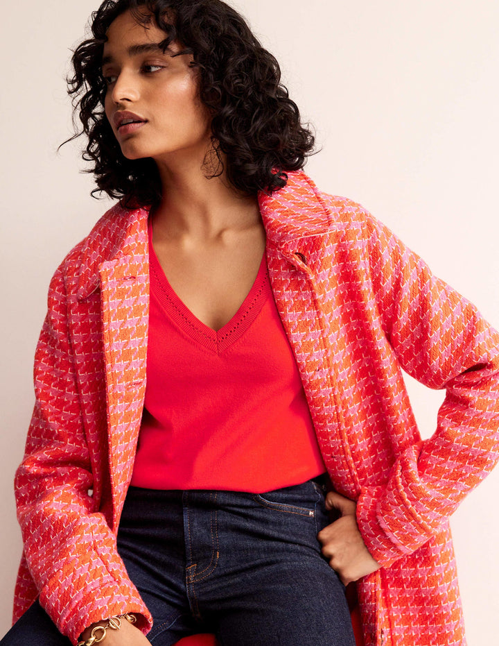 Catriona Cotton V-Neck Jumper-Poppy Red