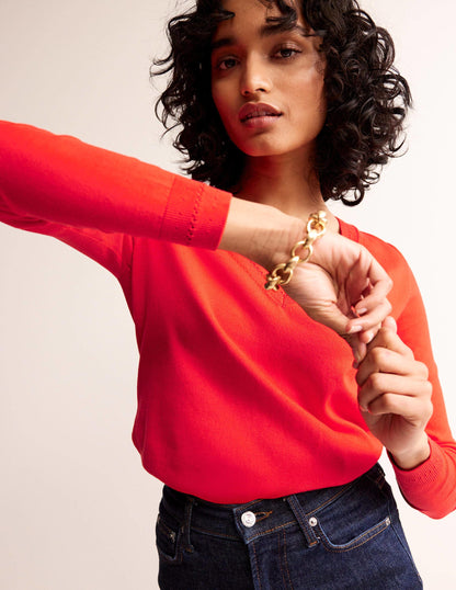 Catriona Cotton V-Neck Jumper-Poppy Red-2