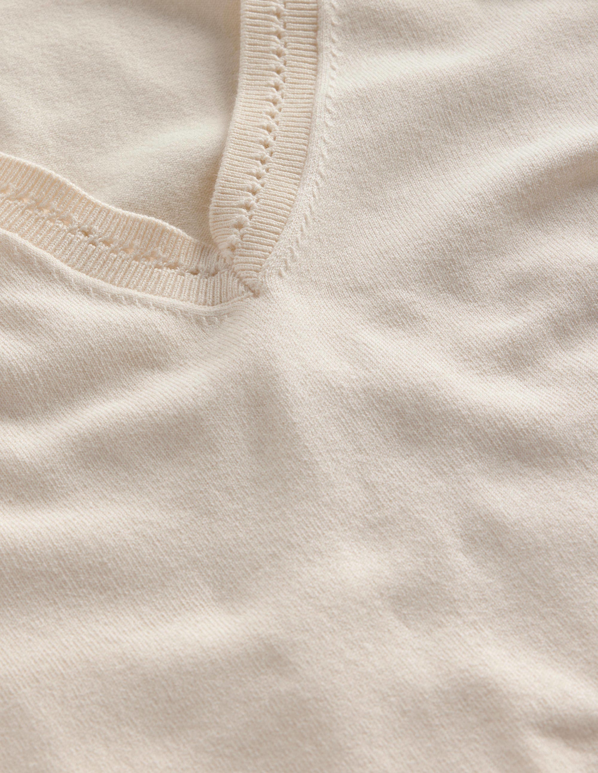 Catriona Cotton V-Neck Jumper-Warm Ivory - Image 7