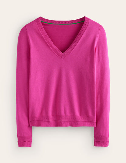 Catriona Cotton V-Neck Jumper-Cosmos Pink-5